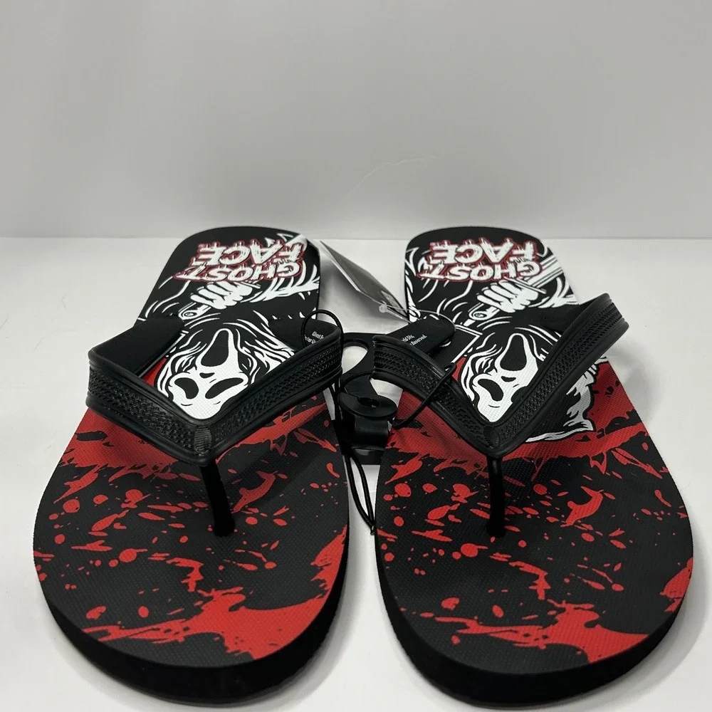 Ghost Face Scream Horror Movie Flip Flops Mens Size 9/10 Black Red New